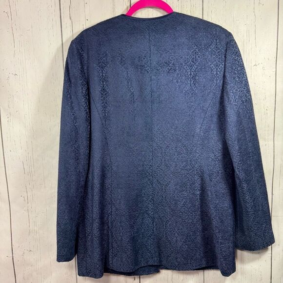 Vintage Talbots Navy Jacquard Silk Trim Blazer Classic Elegant Quiet Luxury - Picture 10 of 13